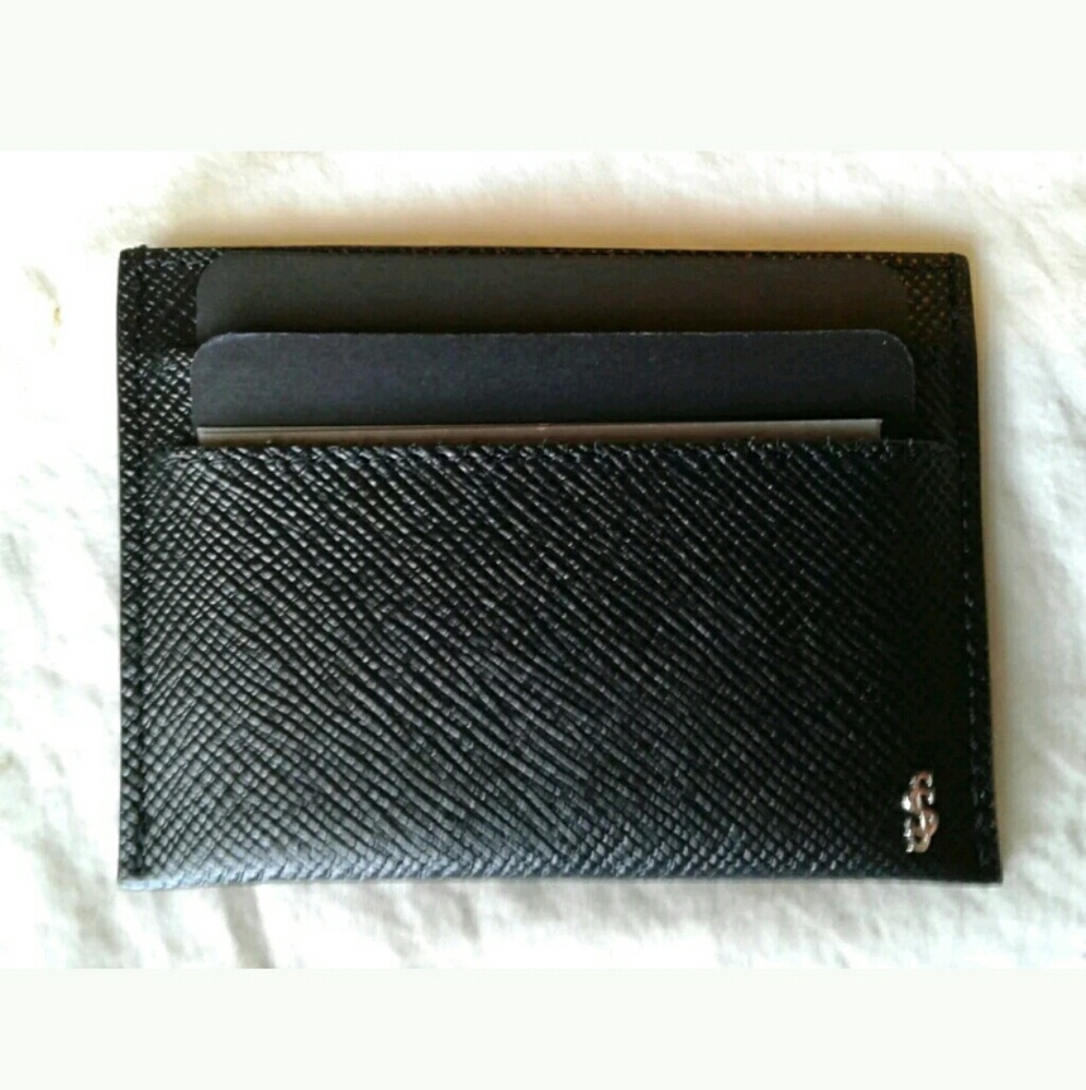 SERAPIAN MENS BLACK SAFFIANO LEATHER CARD CASE